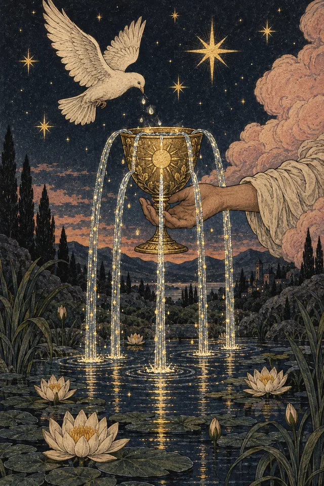 Ace of Cups tarot card, from A Little Witchy's painted deck