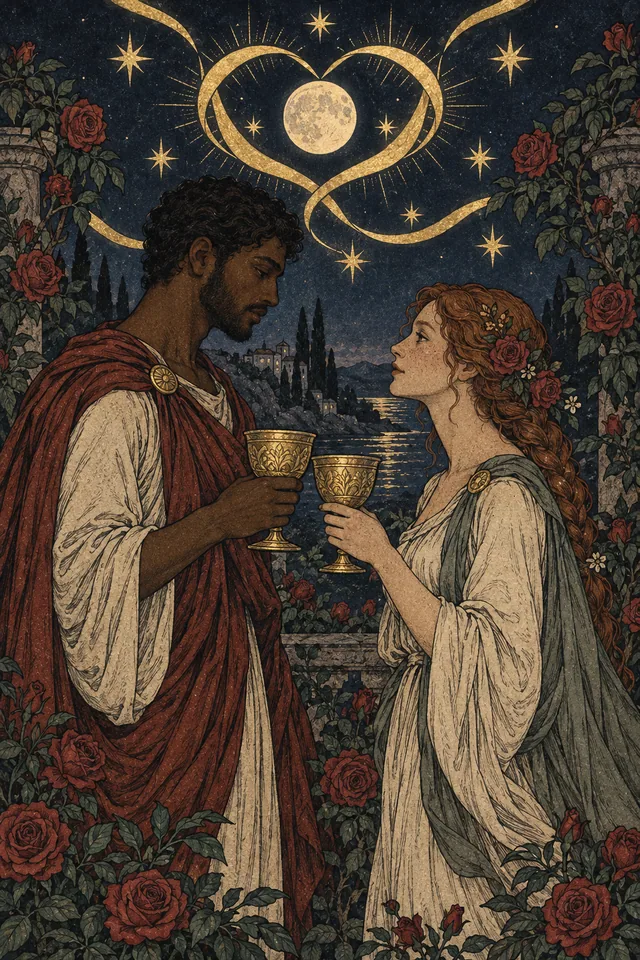 Two of Cups tarot card, from A Little Witchy's painted deck