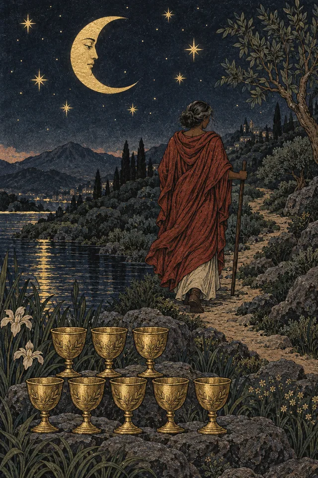 Eight of Cups tarot card, from A Little Witchy's painted deck
