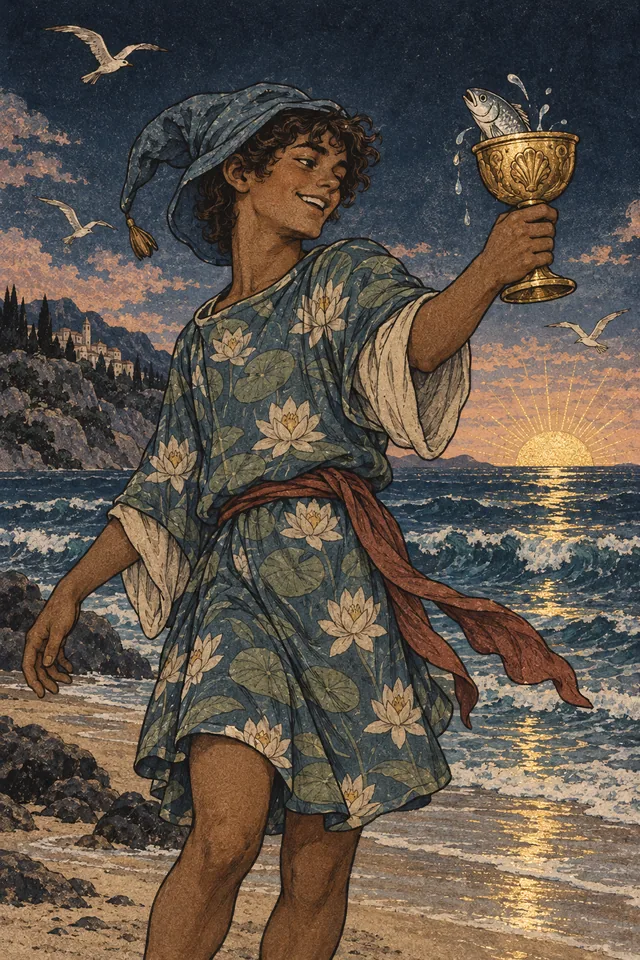 Page of Cups tarot card, from A Little Witchy's painted deck