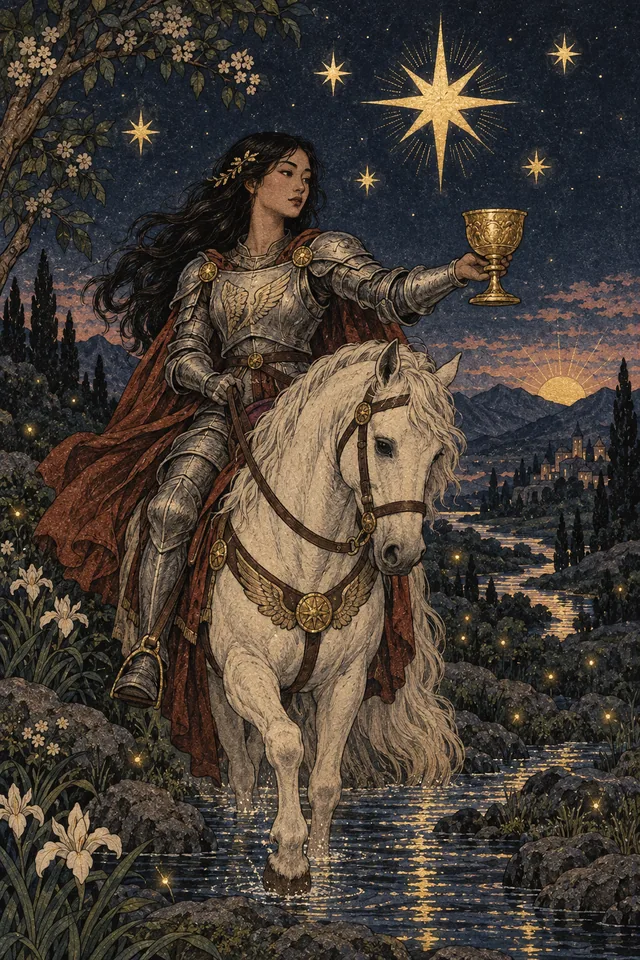 Knight of Cups tarot card, from A Little Witchy's painted deck