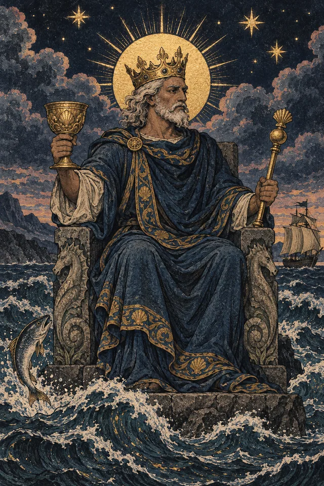 King of Cups tarot card, from A Little Witchy's painted deck