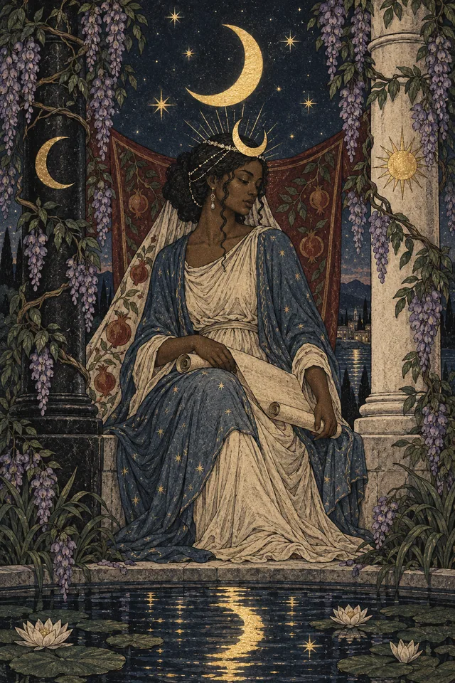 The High Priestess tarot card, from A Little Witchy's painted deck