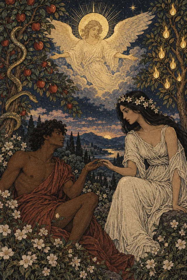 The Lovers tarot card, from A Little Witchy's painted deck
