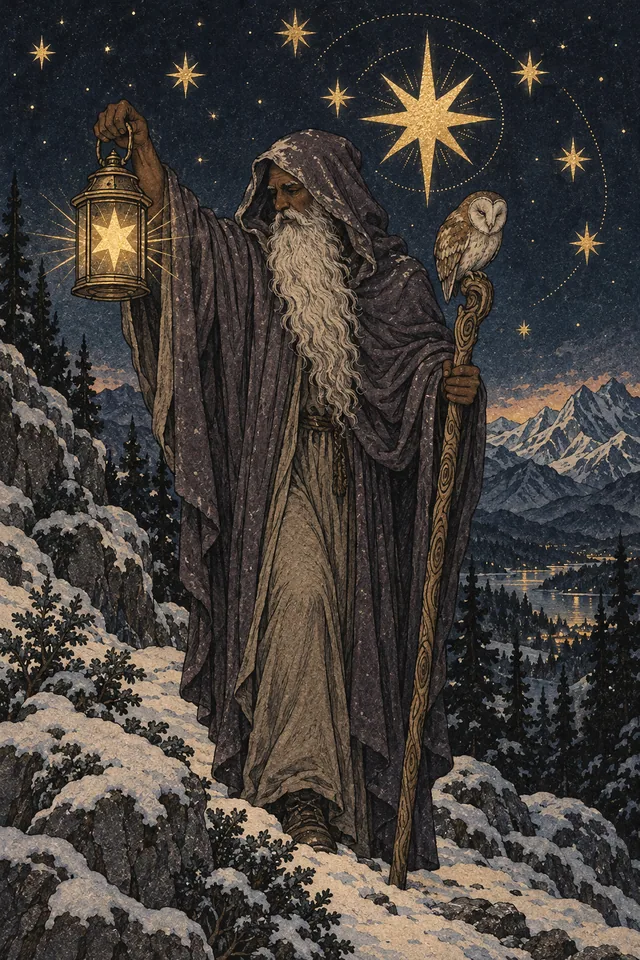 The Hermit tarot card, from A Little Witchy's painted deck