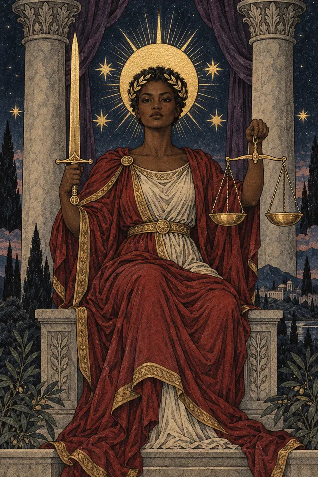 Justice tarot card, from A Little Witchy's painted deck