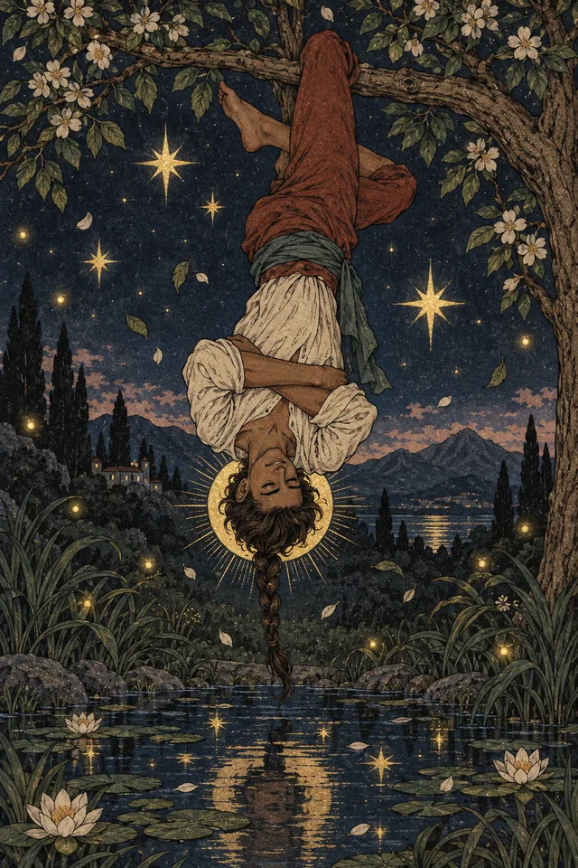 The Hanged Man tarot card, from A Little Witchy's painted deck