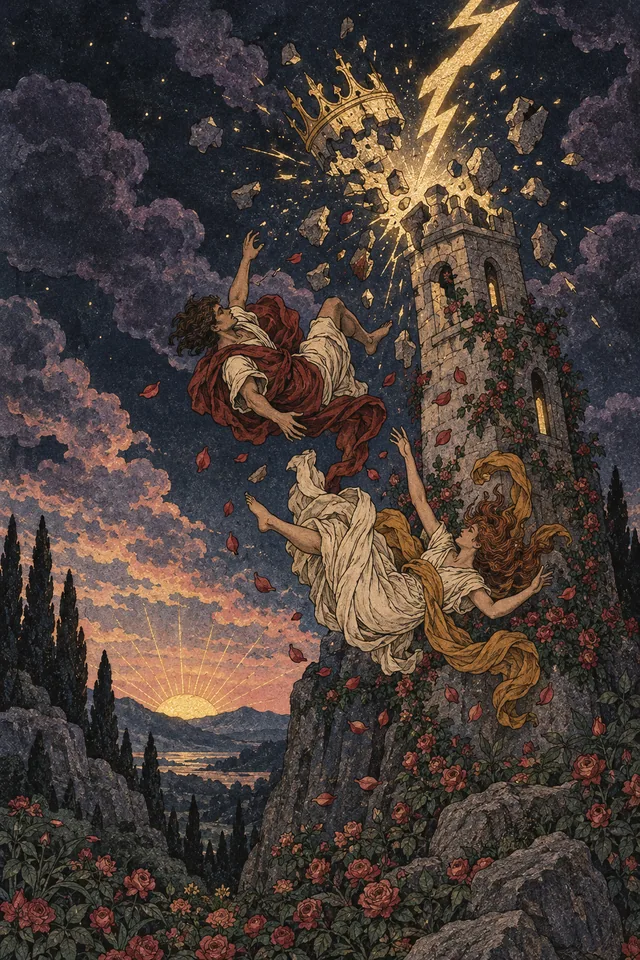 The Tower tarot card, from A Little Witchy's painted deck