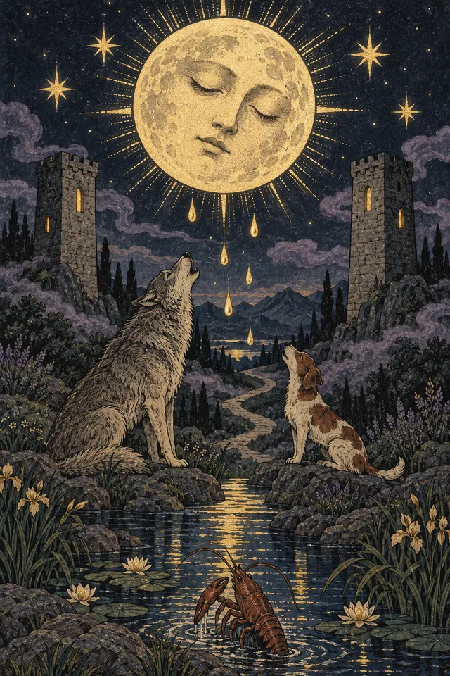 The Moon tarot card, from A Little Witchy's painted deck