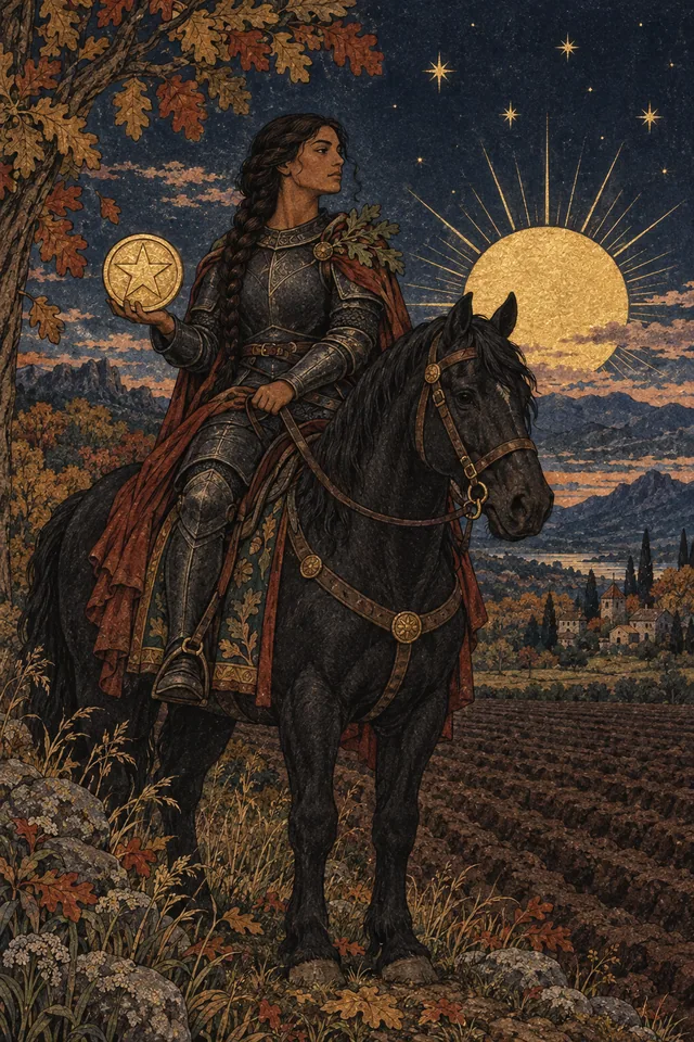 Knight of Pentacles tarot card, from A Little Witchy's painted deck