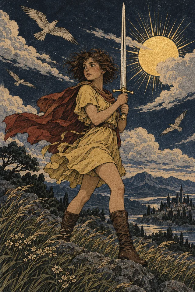 Page of Swords tarot card, from A Little Witchy's painted deck