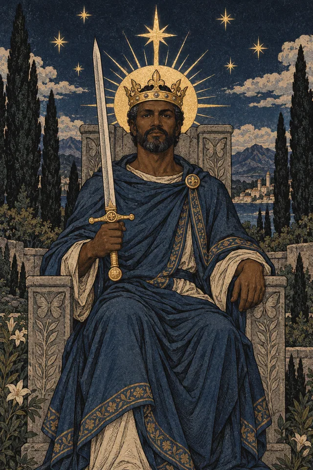King of Swords tarot card, from A Little Witchy's painted deck