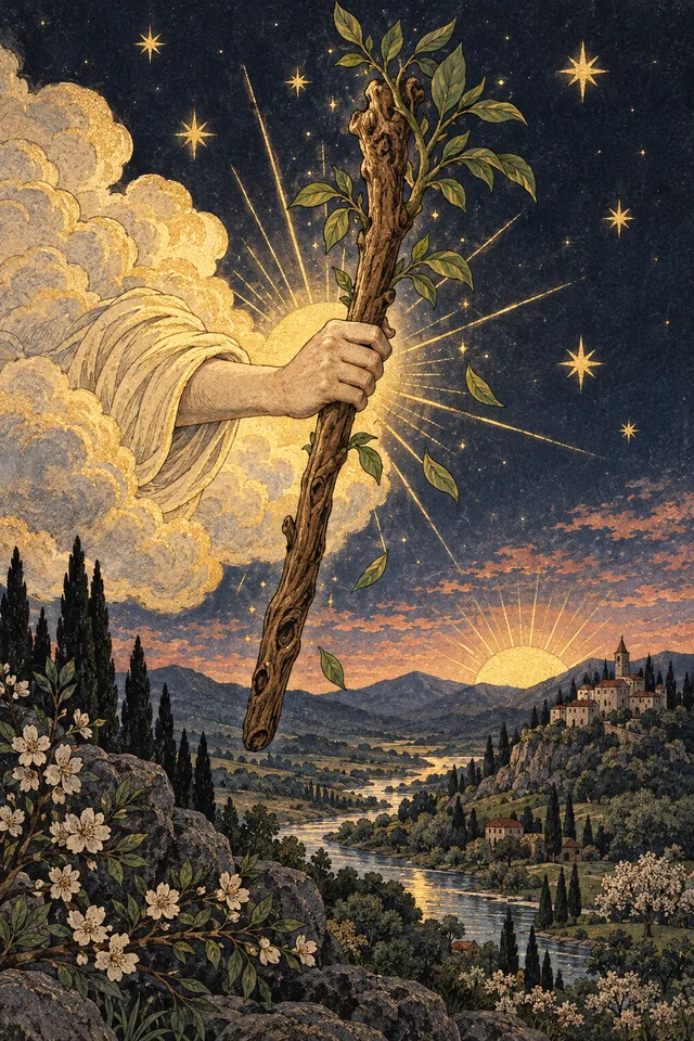 Ace of Wands tarot card, from A Little Witchy's painted deck