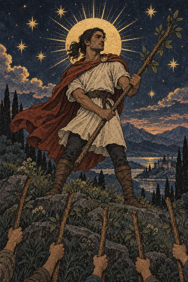 Seven of Wands tarot card, from A Little Witchy's painted deck