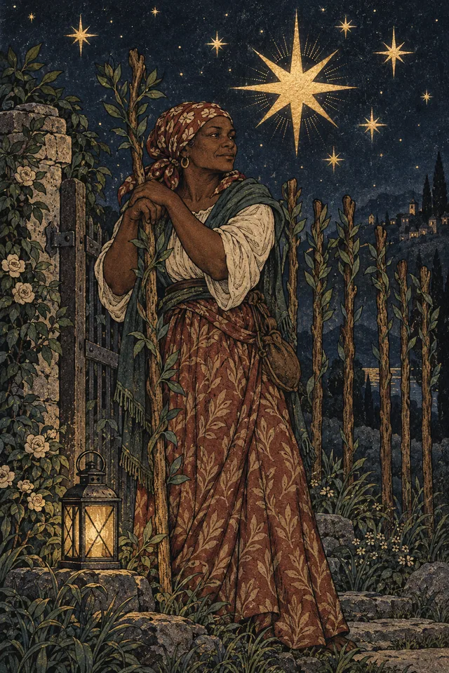 Nine of Wands tarot card, from A Little Witchy's painted deck