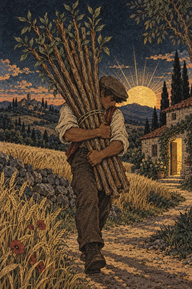 Ten of Wands tarot card, from A Little Witchy's painted deck