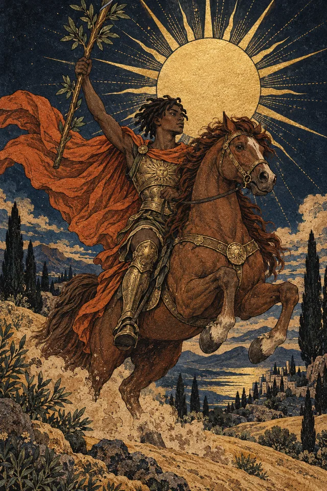 Knight of Wands tarot card, from A Little Witchy's painted deck