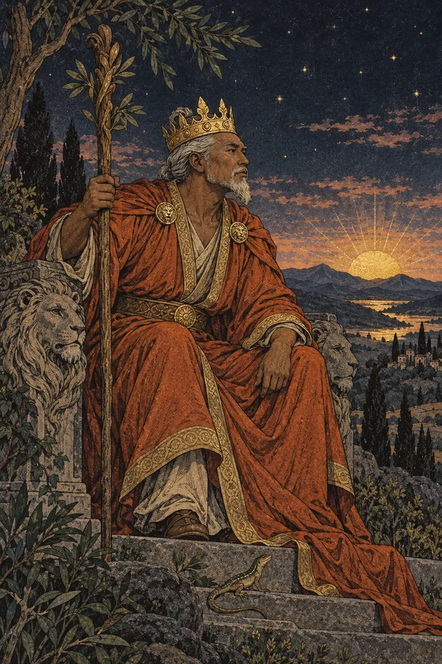 King of Wands tarot card, from A Little Witchy's painted deck